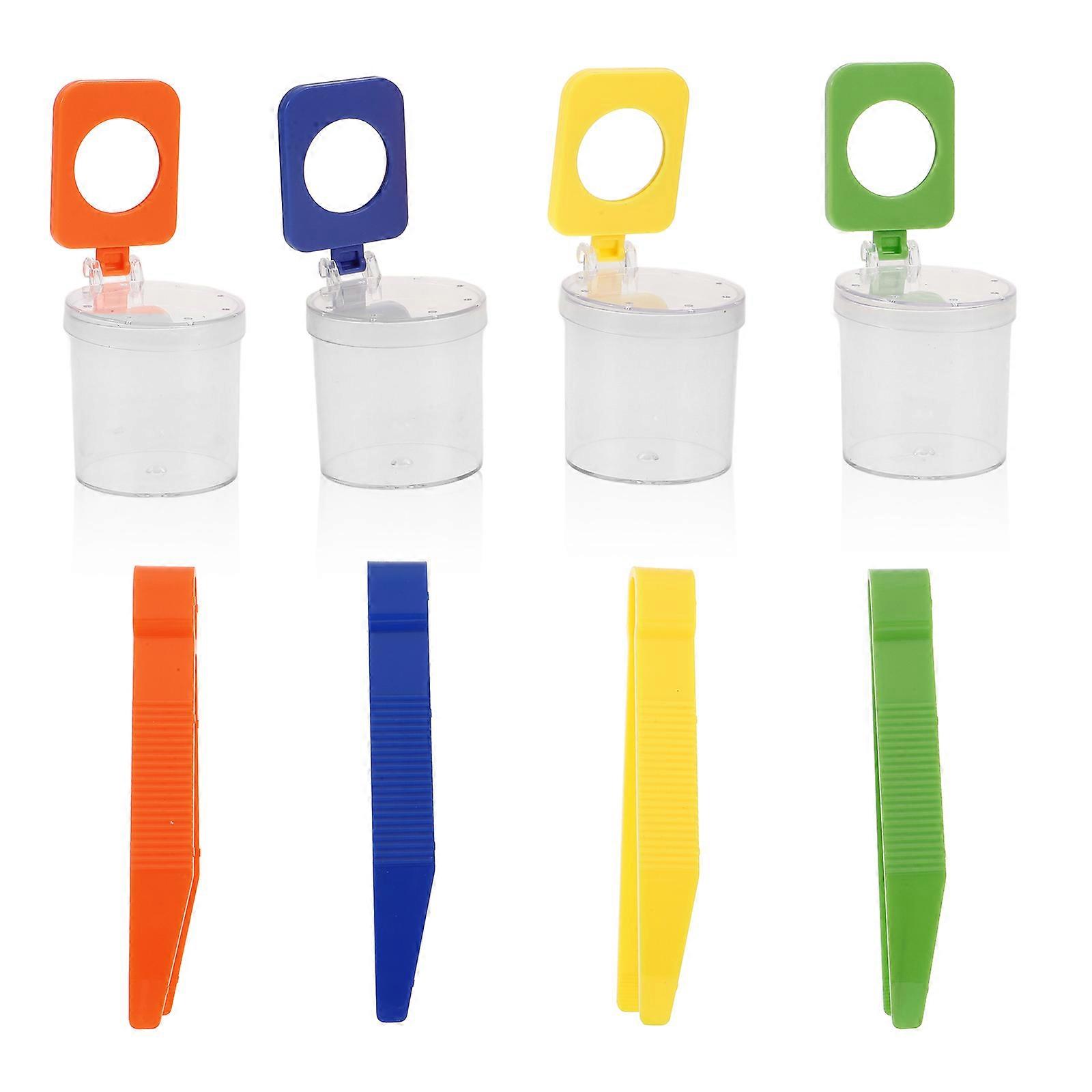 Detail Magnification Kids Magnifier Container Jar For Children 8 Pcs Assorted Color With Tweezers Size 10.60X2.60X1.30CM