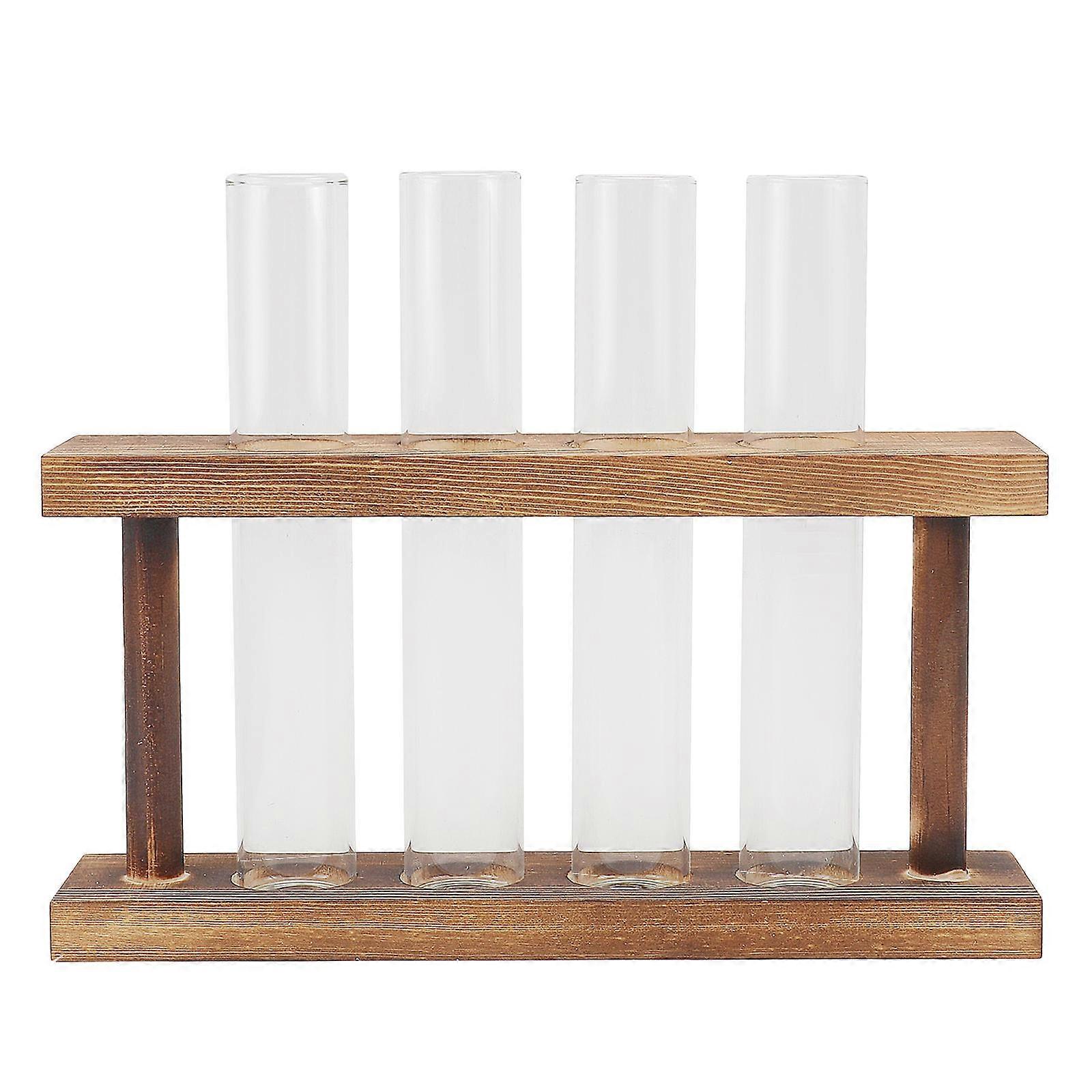 Hydroponic Vase Test Tube 1Pack Simple Planting Container Brown Wooden Glass for Indoor Scene Layout