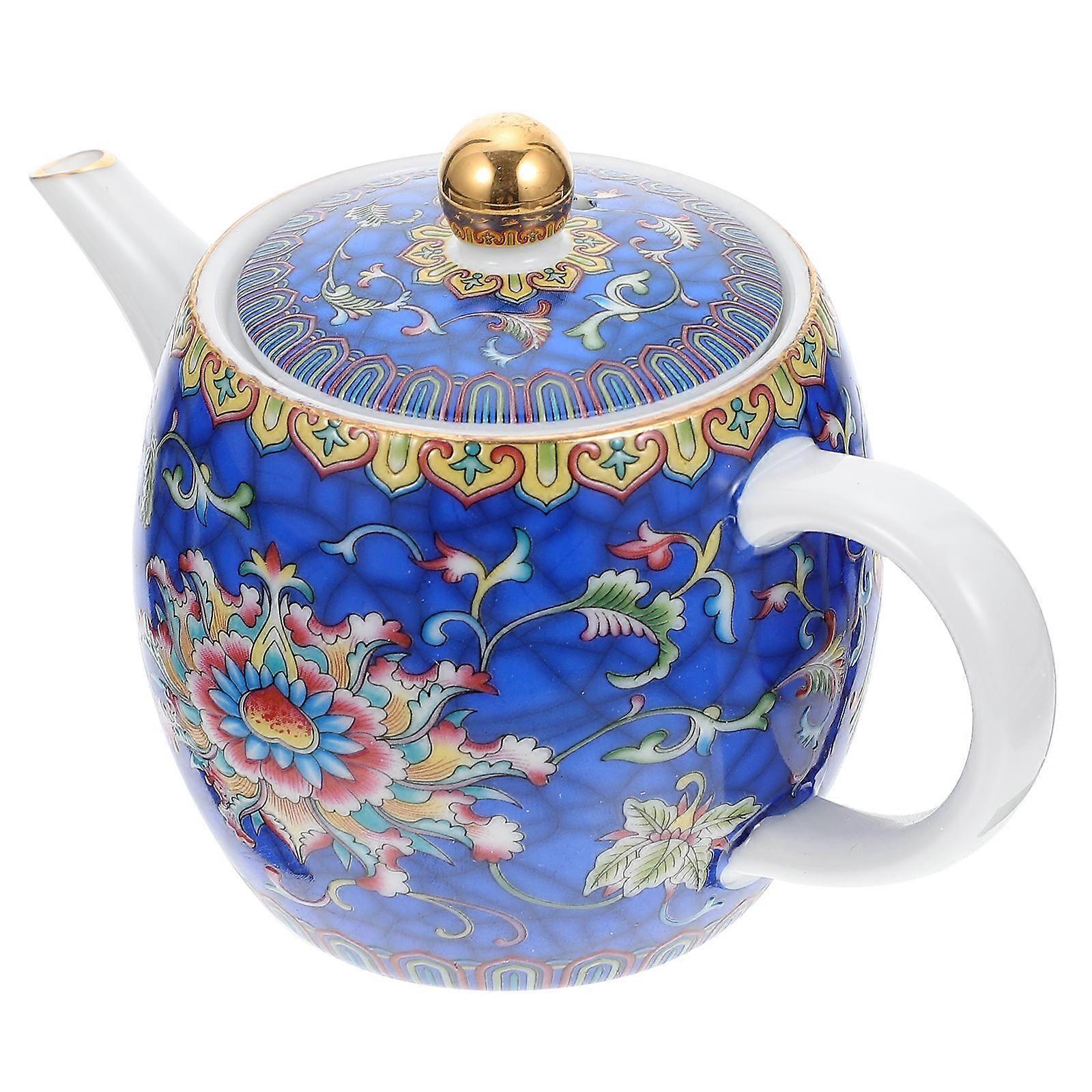 Blue Enamel Ceramic Teapot for Heat-Resistant Home Use