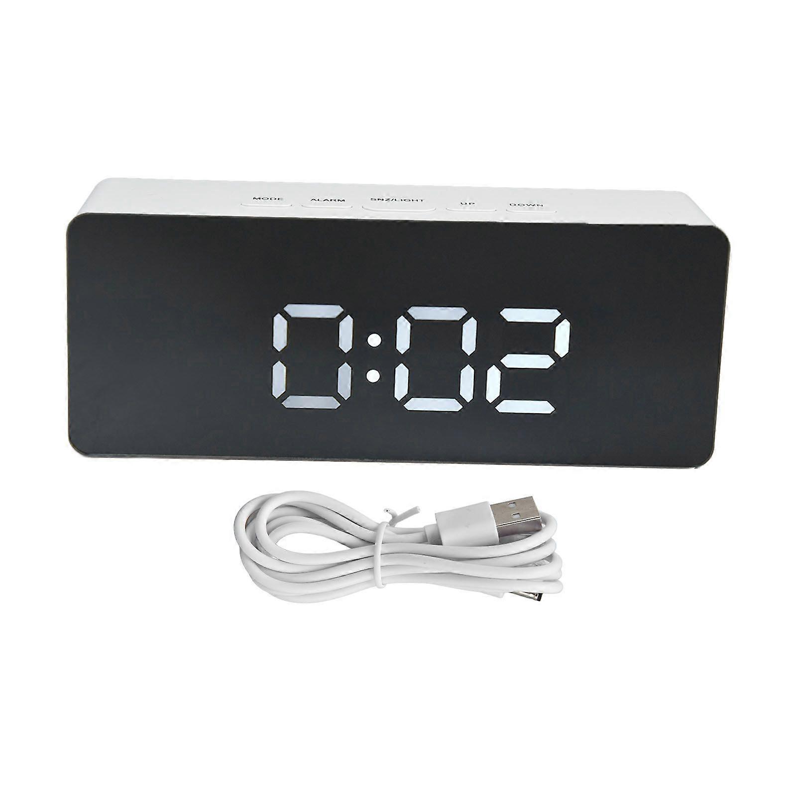 LED Clock Multifunctional USB Powered 3 Lighting Modes Snooze Time Celsius Fahrenheit Display Digital Alarm ClockWhite
