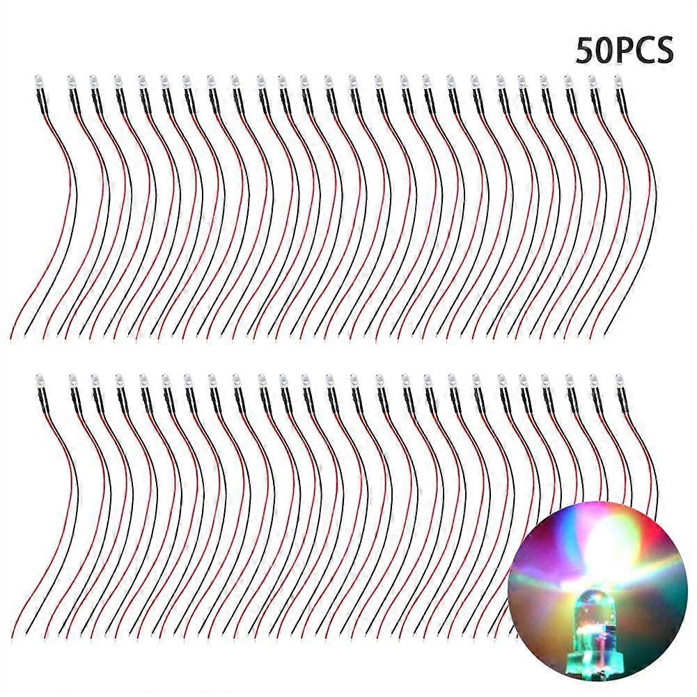 50Pcs 12V Prewired Light Emitting Diode with Round Head LED Light Bead 5mm Multicolor Quick Flashing
