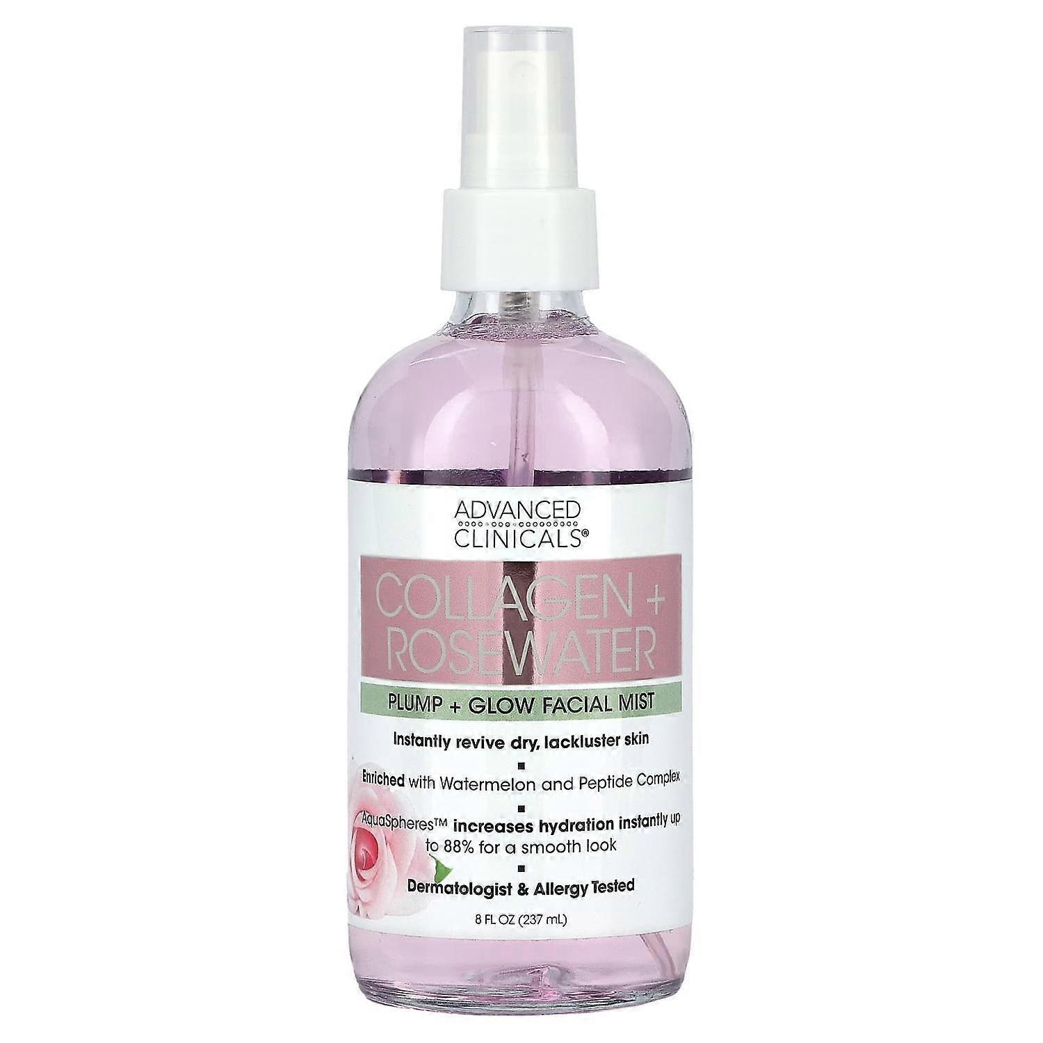 Advanced Clinicals, Collagen + Rosewater, Plump + Glow Facial Mist, 8 fl oz (237 ml)