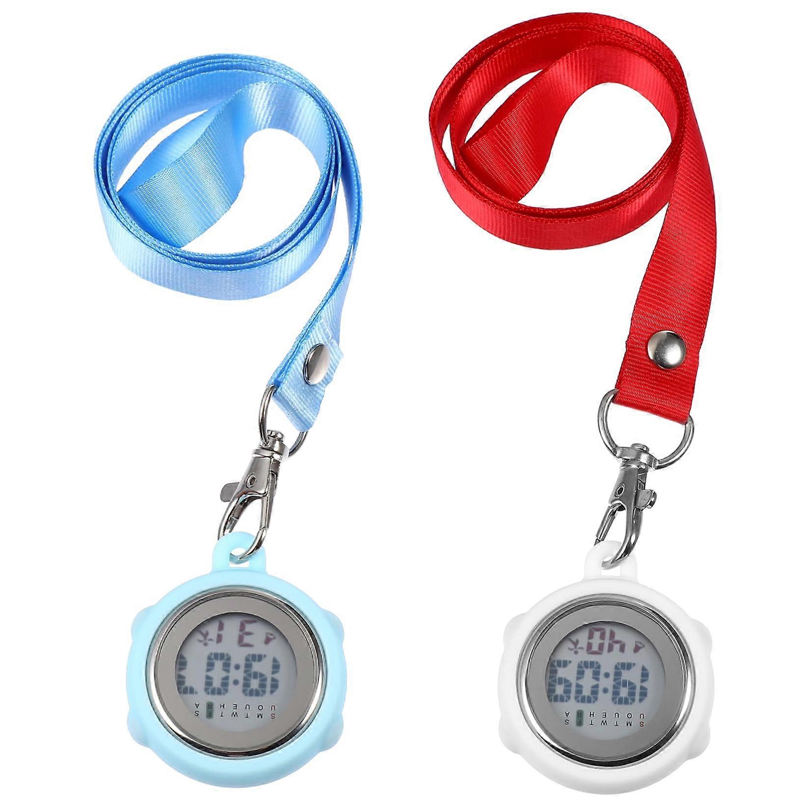 Digital Stopwatches TwoPack With Buckle Lanyards, Precise Electronic Pocket Timers, Red And Blue