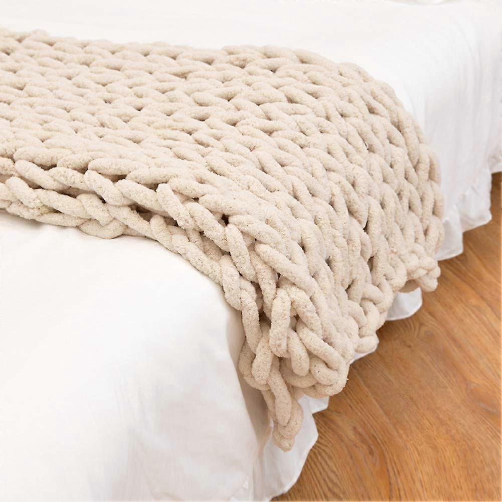 Chunky Knit Throw Blanket For Sofa And Bed Large 100x100 Cm Grey Beige