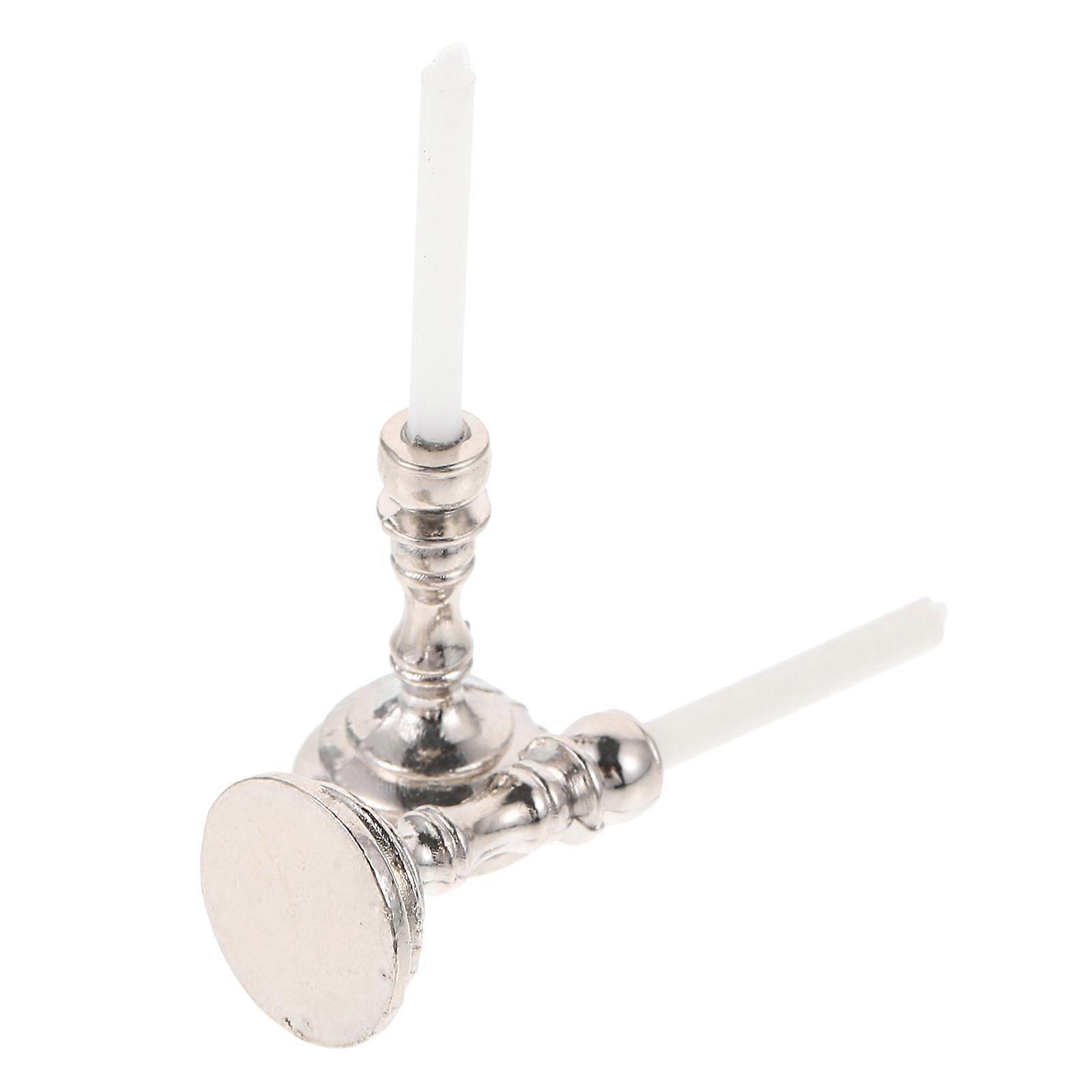 Candle Holder Miniature Candlestick Tall Shape Silver 1.2X1.2X4CM Decorative 2Pcs