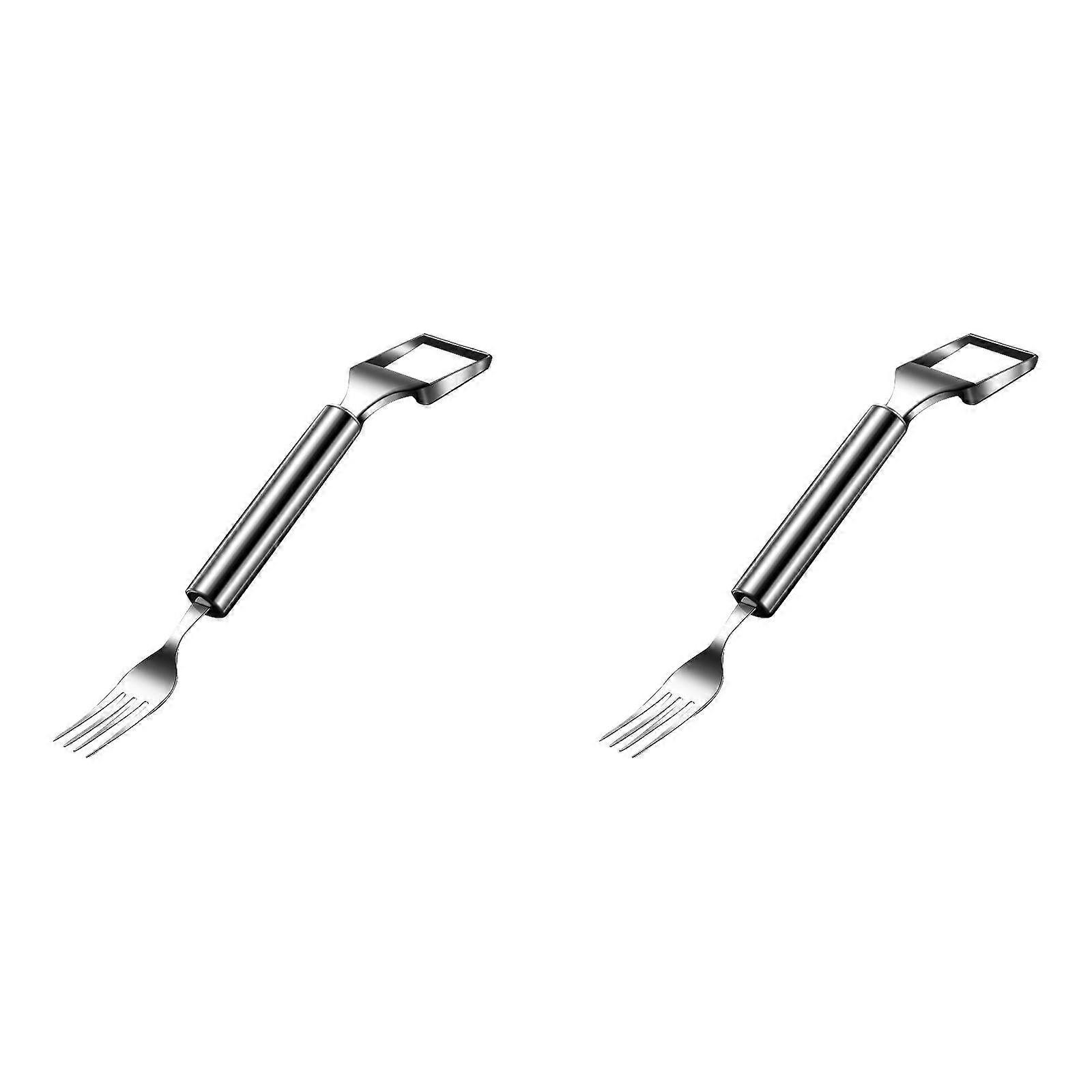 2 In 1 Fruit Fork Slicer Stainless Steel Fruit Forks Slicer Summer Portable Fruit Cutting For Family Parties Camping *2PCS