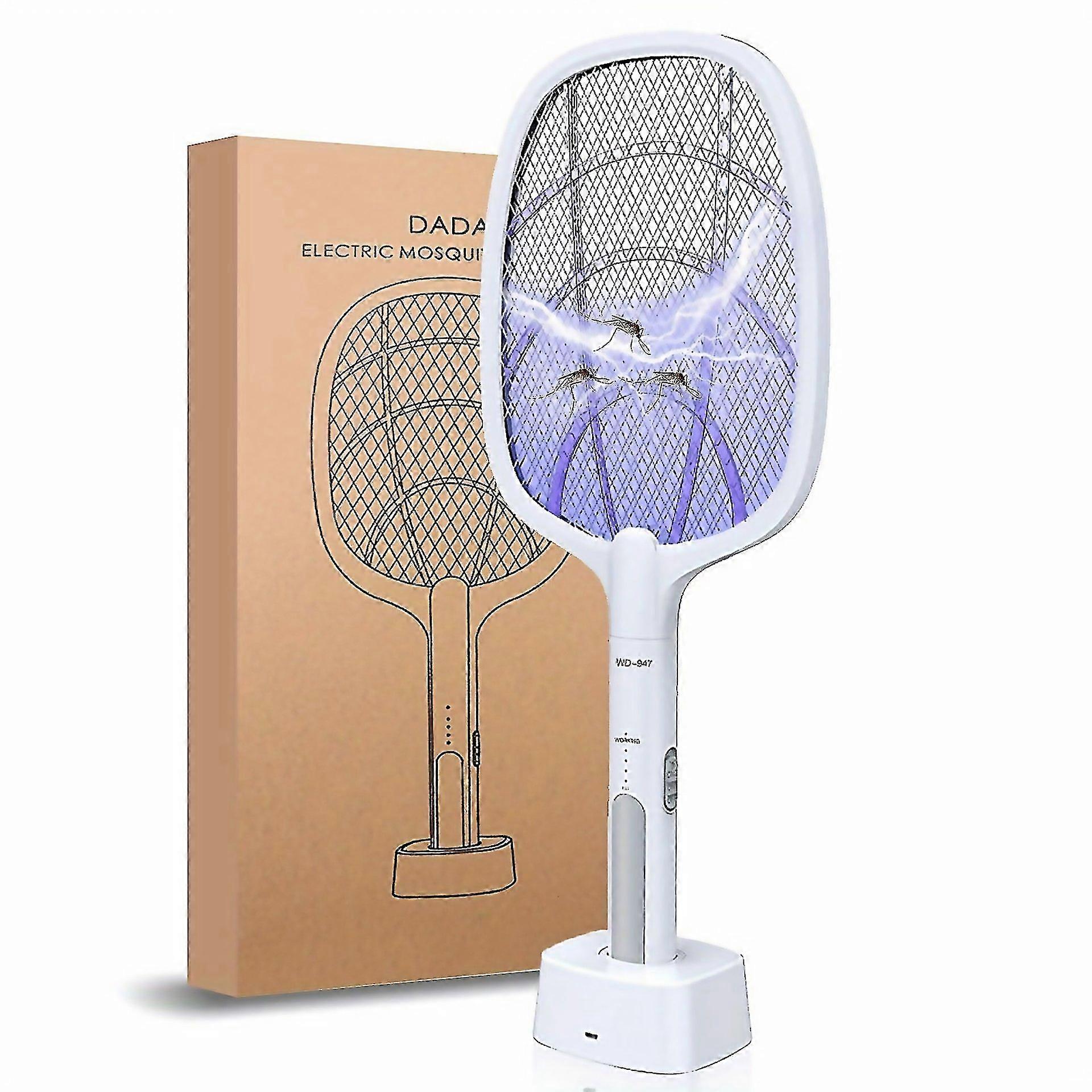 For 1pc Electric Fly Swatter Racket Smart Bug Zapper With Usb Rechargeable Base Powerful Mosquitoes