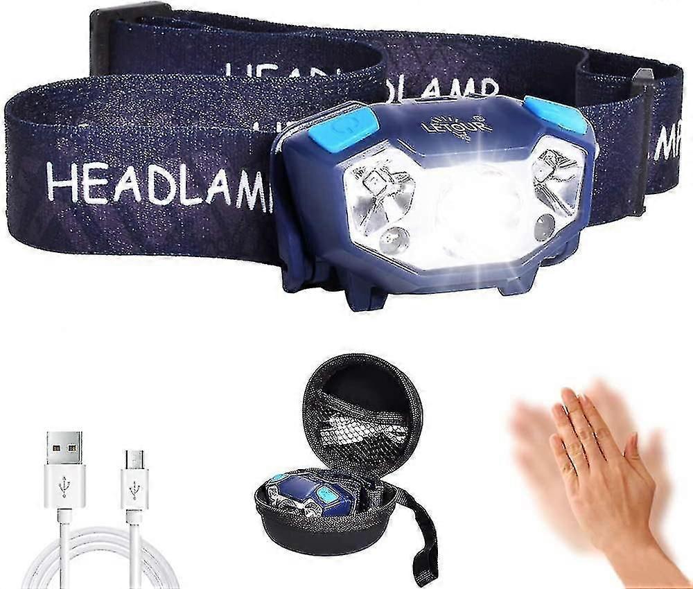 Led Head Torch Headlamp, Usb Rechargeable, Waterproof Headlight