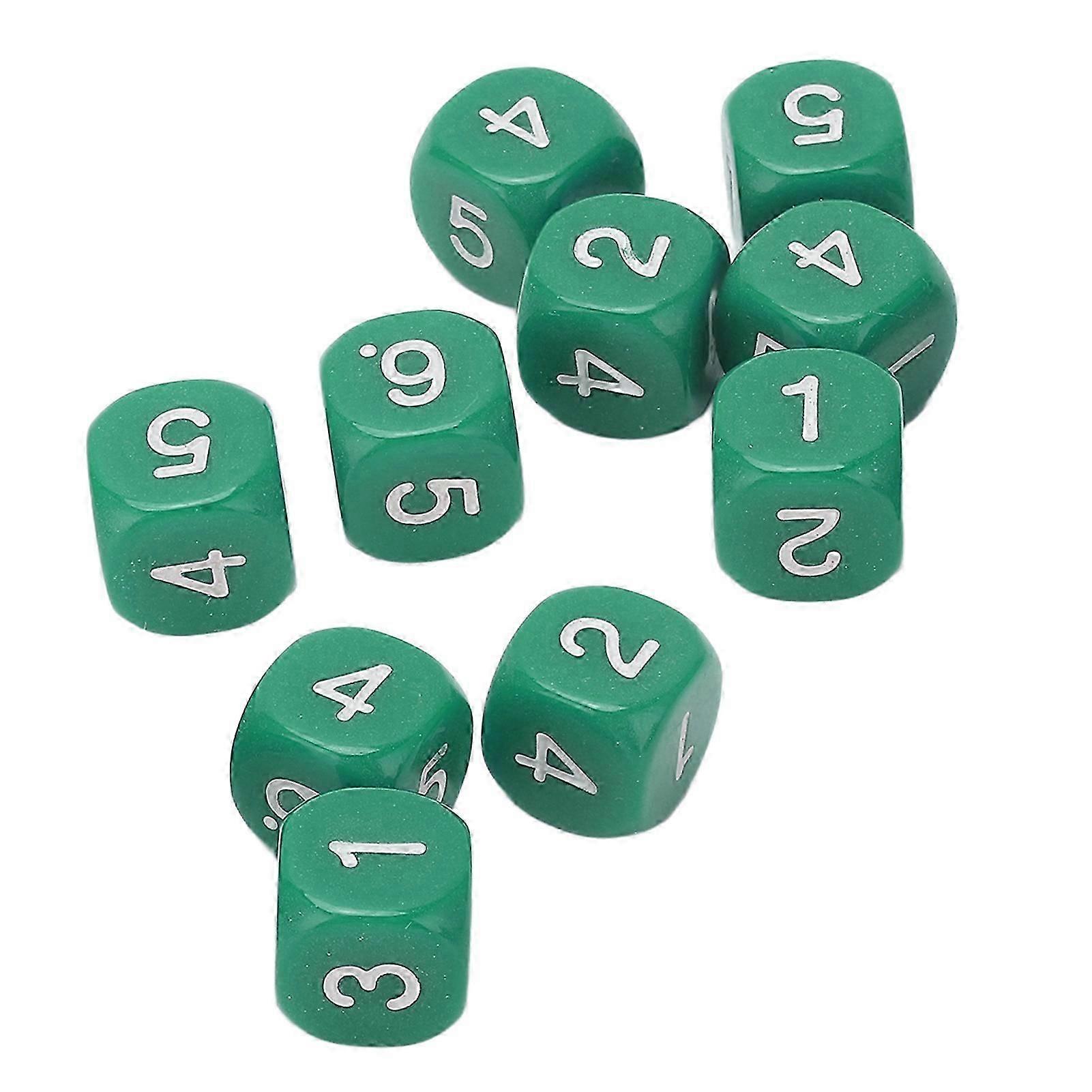 20PCS 6-Sided Number Dice Set with Round Corners, Green Plastic Dice for Board Games, Teaching Tools, Classroom Activities, and Math Learning