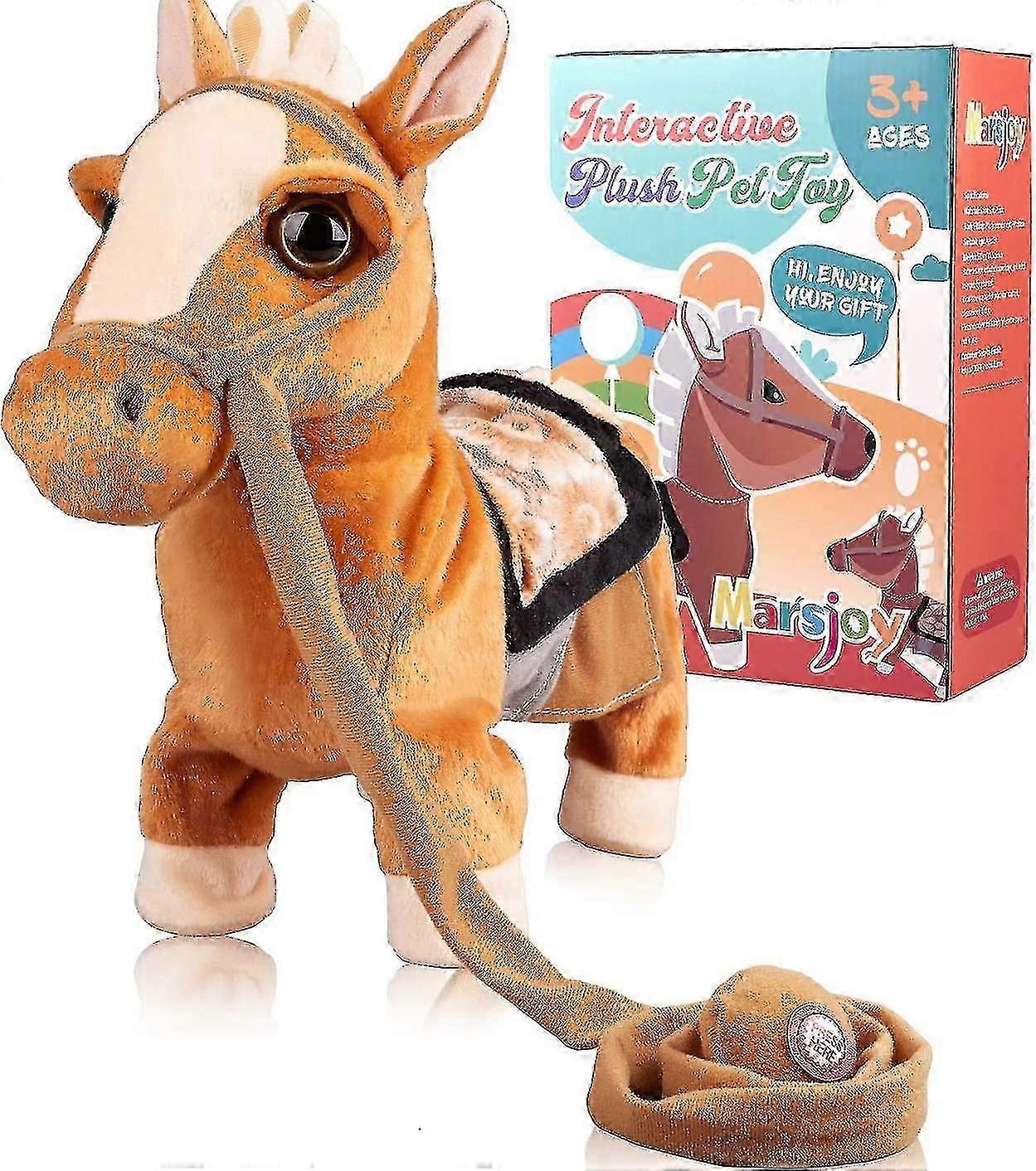 25-26 Walking Pony Toy Musical Singing Dancing Plush Interactive Pony Walk Along Toy Horse With Leash Pony Robot Plush Stuffed Animal Shakin