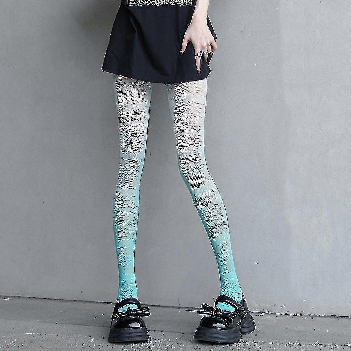 Women's Thigh High Fishnet Tights with Intricate Lace and Pattern Design