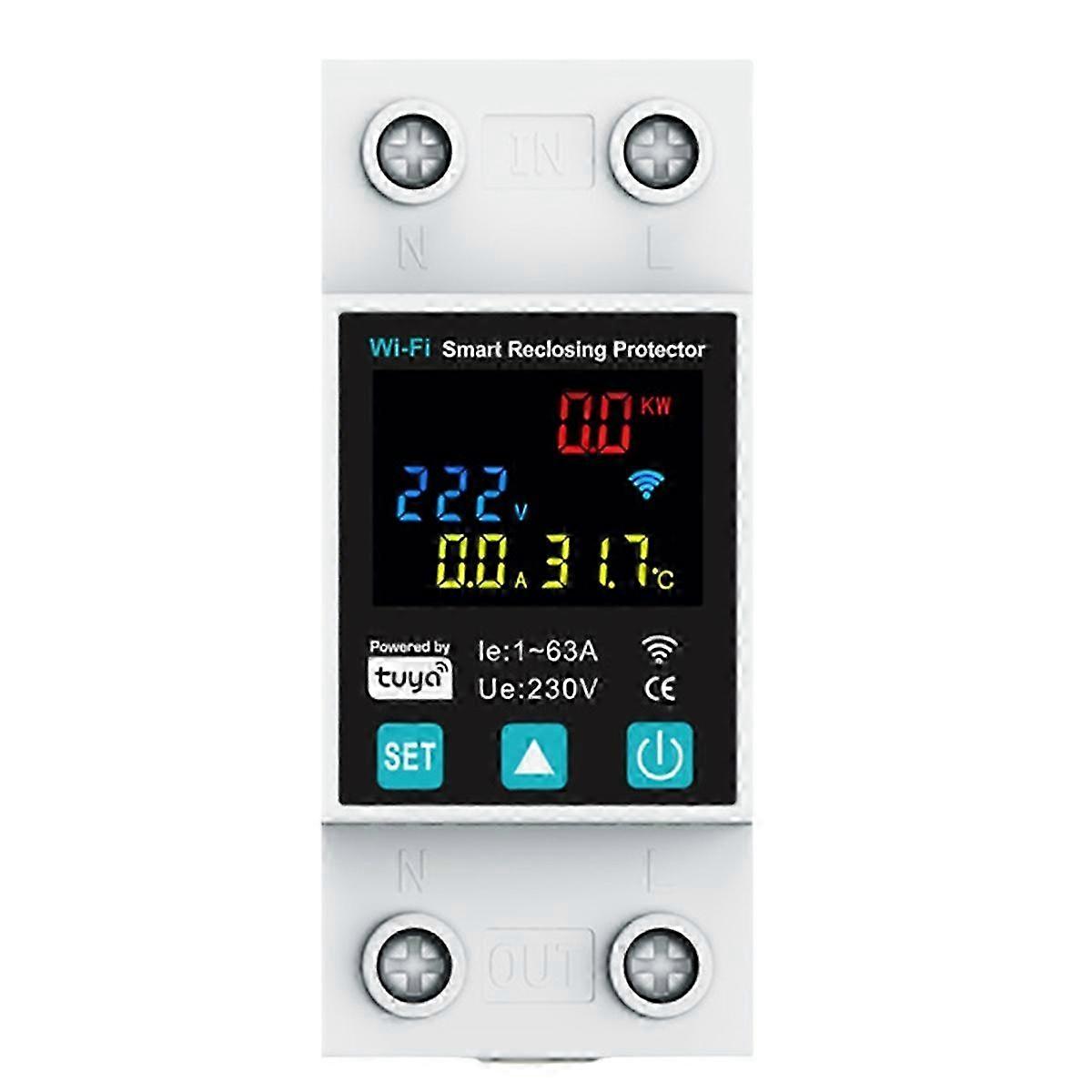 1P 1-63A Tuya WiFi Smart Circuit Breaker LED Display Switch with Power Metering Life Contr