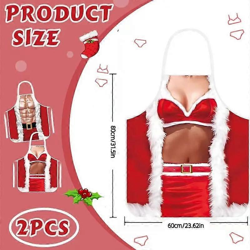 Christmas Apron Set 2 Pieces, Size 60x80 Cm, Suitable for Men and Women Chefs, Perfect for Couples at Christmas Halloween Thanksgiving Parti