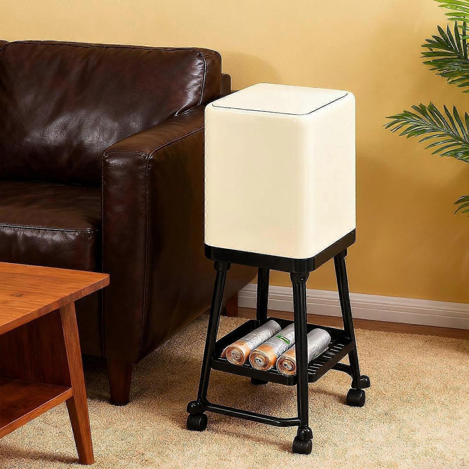 Press Type Trash Can with Wheels Rolling Garbage Dustbin Household Removable Waste Basket