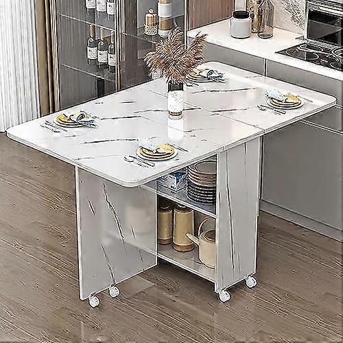 Folding Dining Table with Storage and Wheels for Small Kitchens and Apartments, Drop Leaf Design (Color C, 100x50cm)