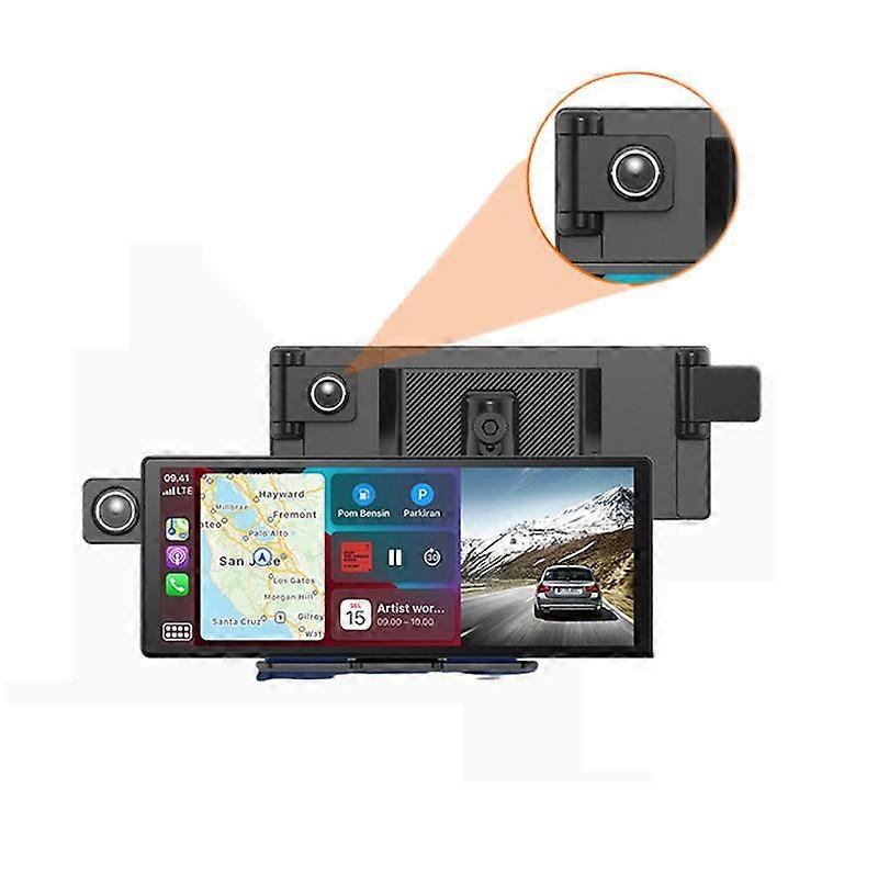 CarPlay Dual-camera Dashcam Front Camera + Interior View