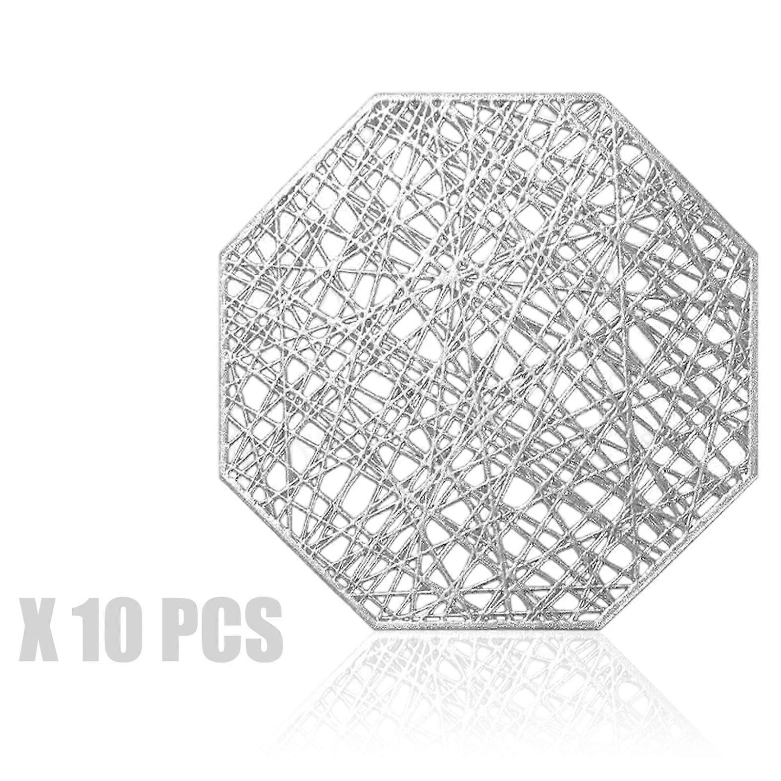 Elegant Octagonal Coasters Set With Intricate Hollow Out Gold Foils Designs Heat Resistant Cup Mat for Parties  silver