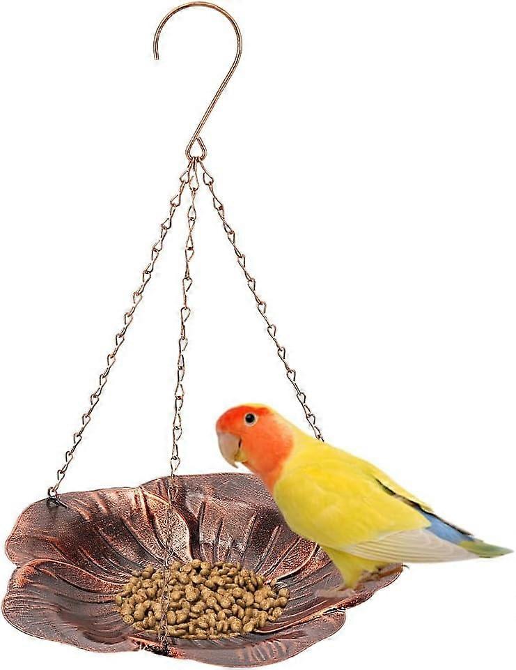 Hanging Bird Feeder Tray for Outside, Metal Flower-Shaped Tray with Durable Chains, Easy to Clean, Compatible with Most Feeders