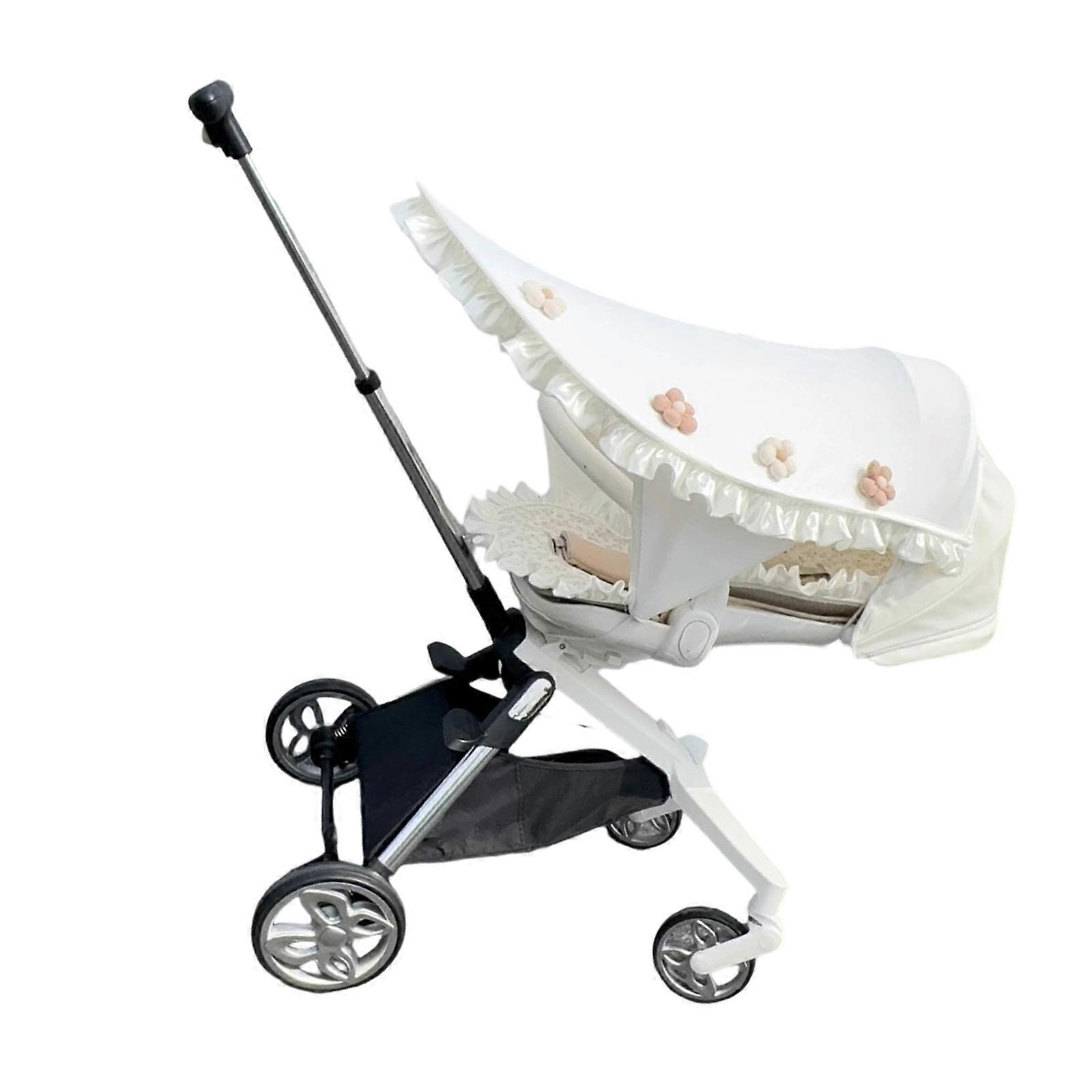 Baby Strollers Sun Shade Canopy Flower Accent Protections Awning for Cart Seat and Prams with Elastic Cloth Feature  White