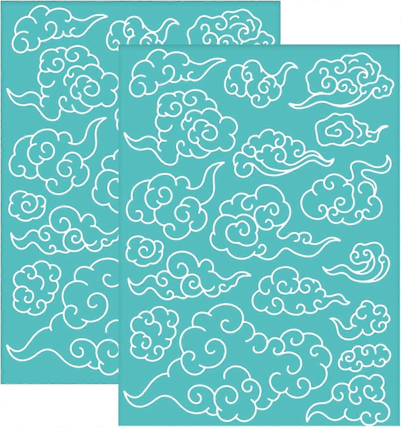 2Pcs Self-Adhesive Silk Screen Printing Stencil Cloud Pattern Mesh Transfers Stencil Abstract Clouds Silk Screen Stencil for Painting on Wood DIY T-Sh