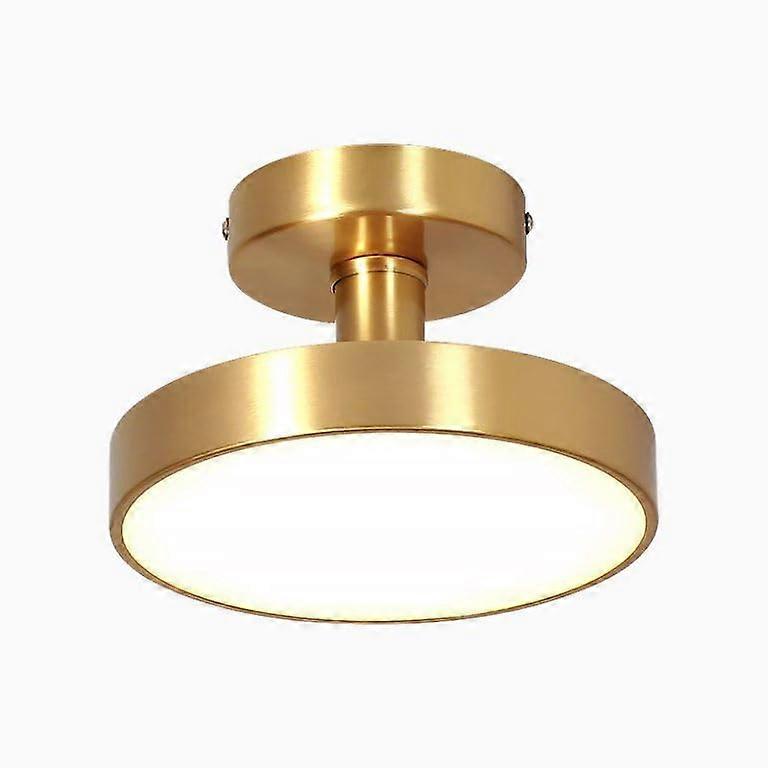12W Round LED Ceiling Light Brass Flush Mount Fixture Warm White Energy Saving for Small Rooms