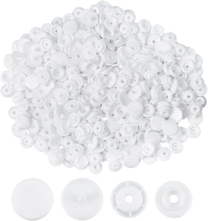 300 Sets Plastic Snaps 0.45 Inch T5 Glossy Round Resin Plastic Buttons White No-Sew Buttons for Cloth Crafts DIY
