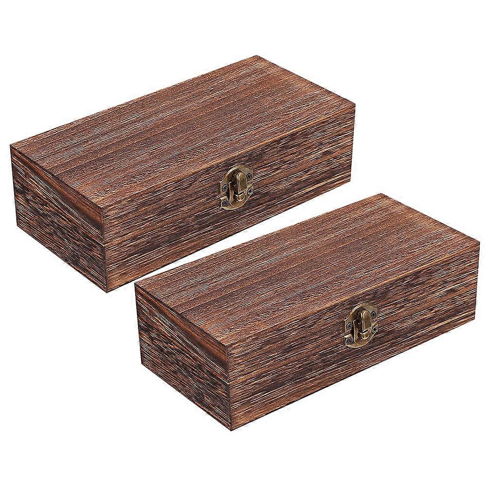 Vintage Rectangular Wooden Box for Storage 4Pcs Rustic Lid Case for Jewelry Accessories