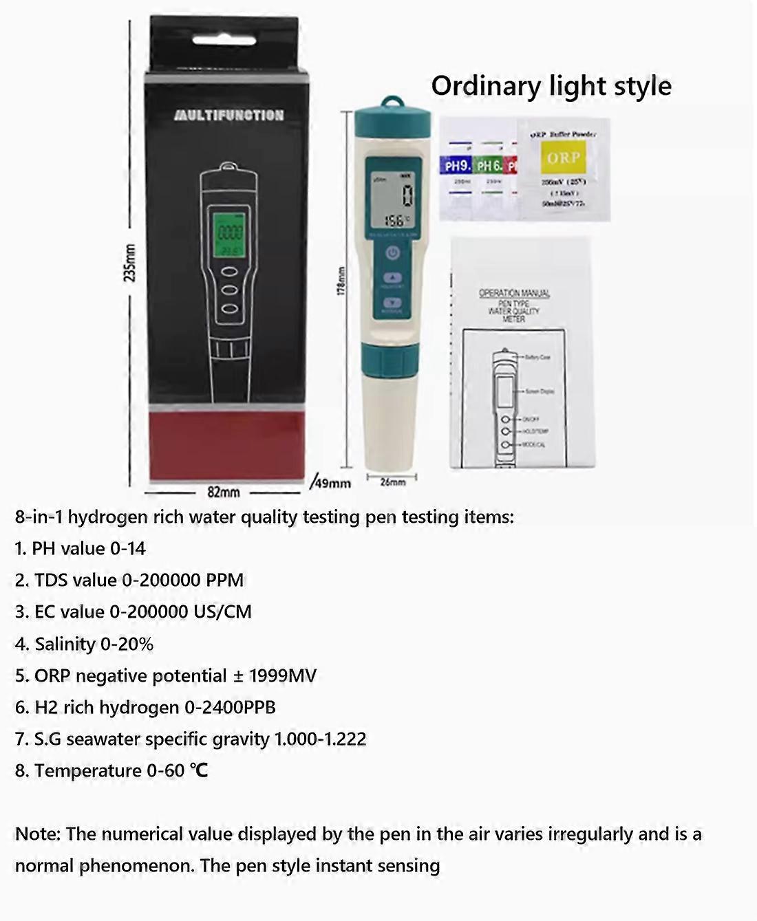 Seven in one water quality testing pen PH/TDS/EC/salinity/SG/ORP/temperature portable eight function pH testing pen
