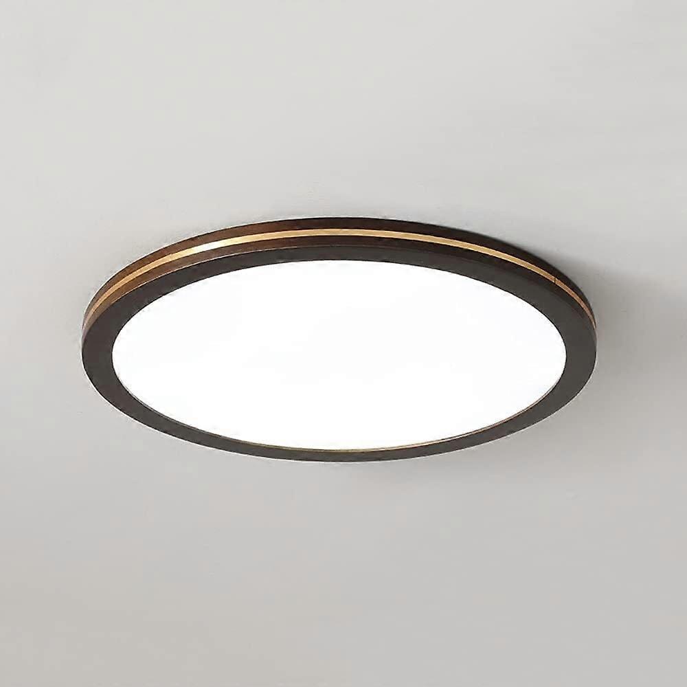 Nordic Walnut LED Ceiling Light Flush Mount, UltraThin Round, ThreeColor Dimmable for Bedroom