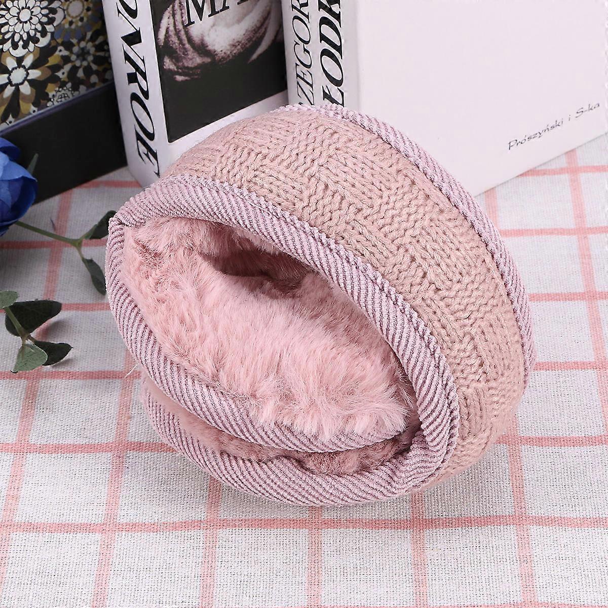 Pink Warm Earmuffs for Protect Ears Knitted Foldable Wool Winter