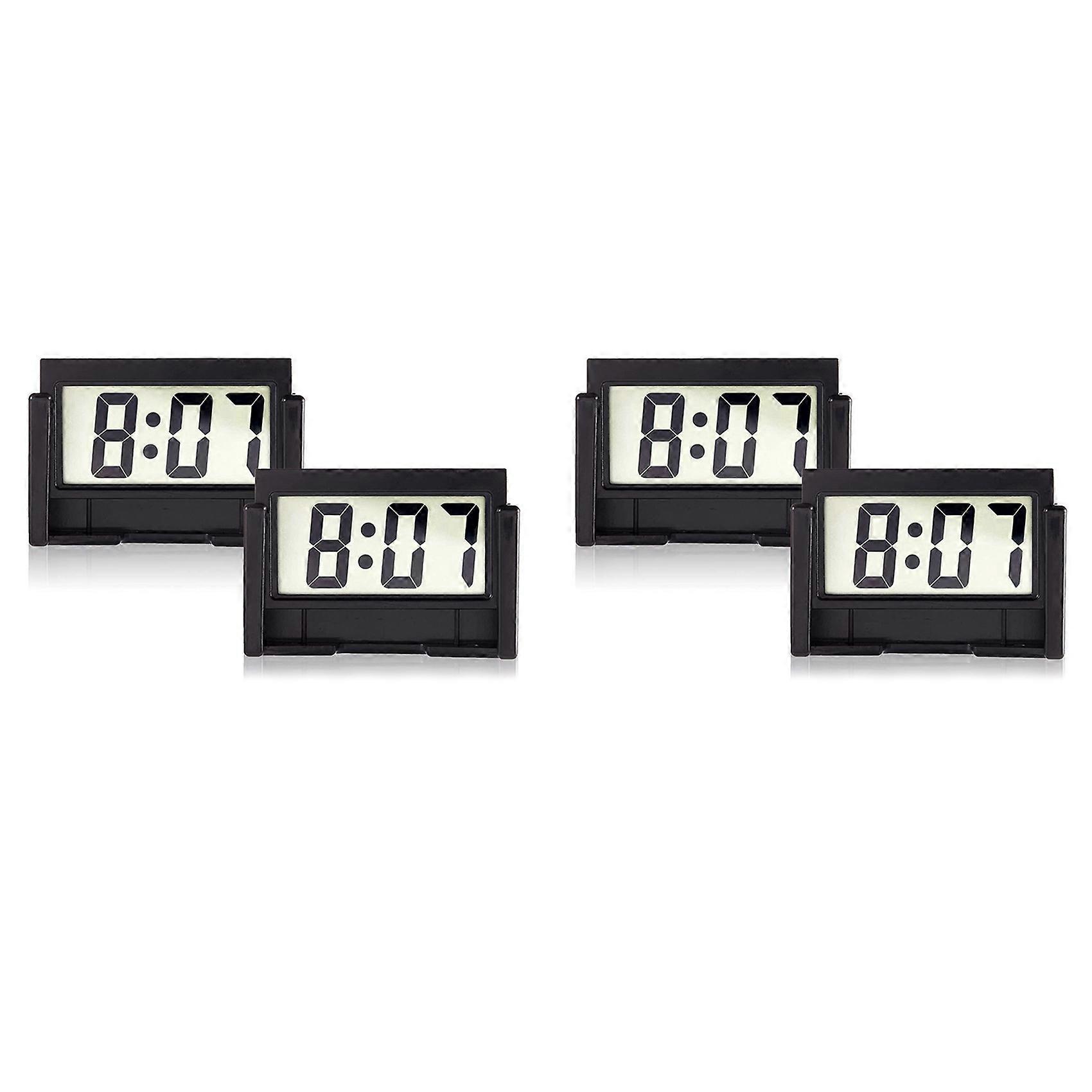 4X Small Digital Car Dashboard Clock Battery Operated Big Clear LCD Time Display for Automotive, Motorcycle &Truck
