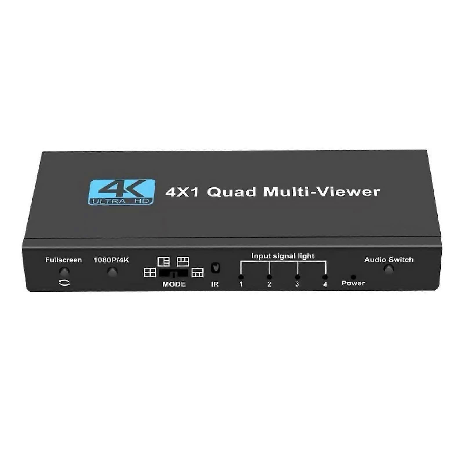 4K HDMI Multiviewer 4x1 Quad Screen Switcher with Remote Control and Seamless UHD Output
