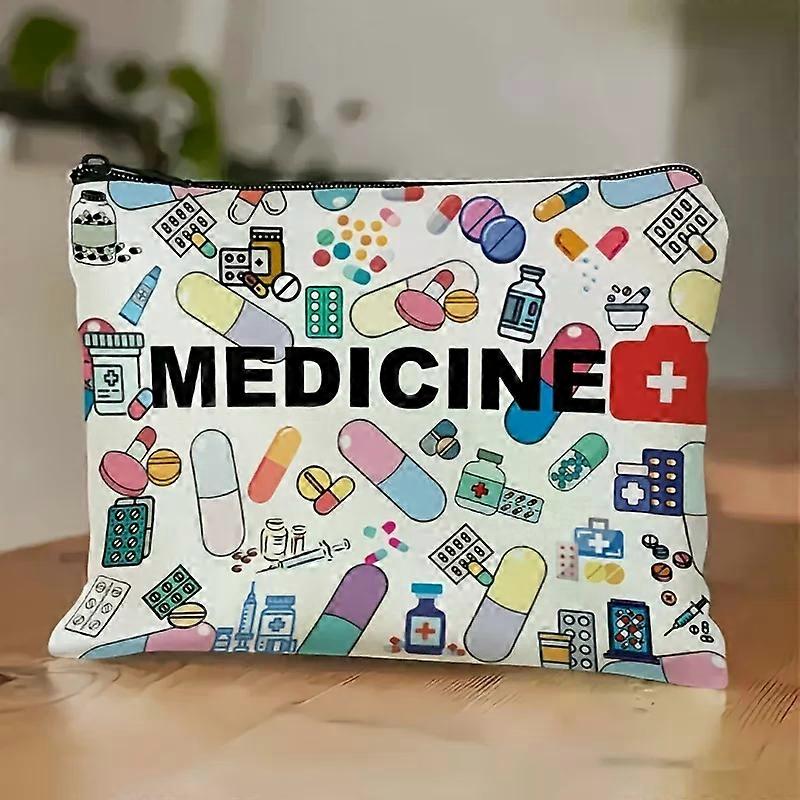 Sac de voyage cosm��tique sur le th��me des m��dicaments �C Organisateur de maquillage pliable et l��ger �� fermeture ��clair avec conception de pi