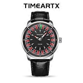 Nuovo orologio da uomo roulette, modello trendy e unico, luminoso, impermeabile, cinturino in pelle, movimento al quarzo (Y156)