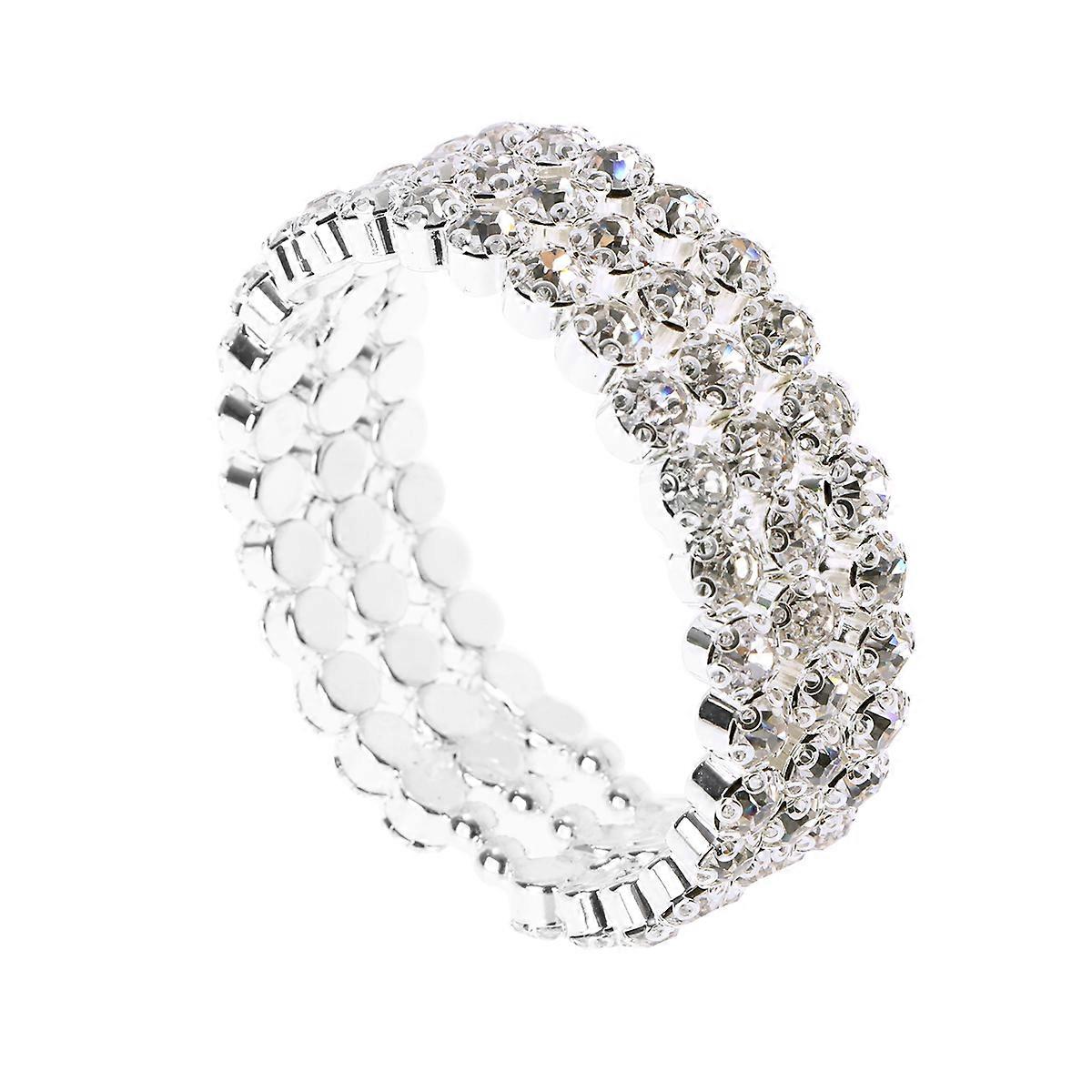 Rhinestone Encrusted Bangle for Decoration Three Layer Bracelet Silver