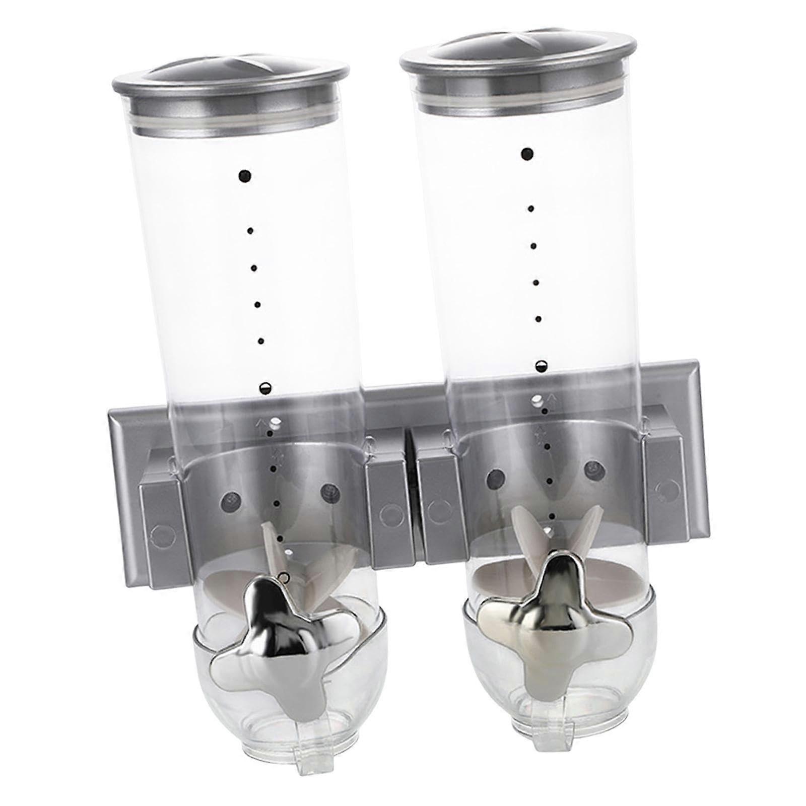 Wall Mounted Double Cereal Dispenser with Cup Organizer, Space Saving Dry Food Storage Container
