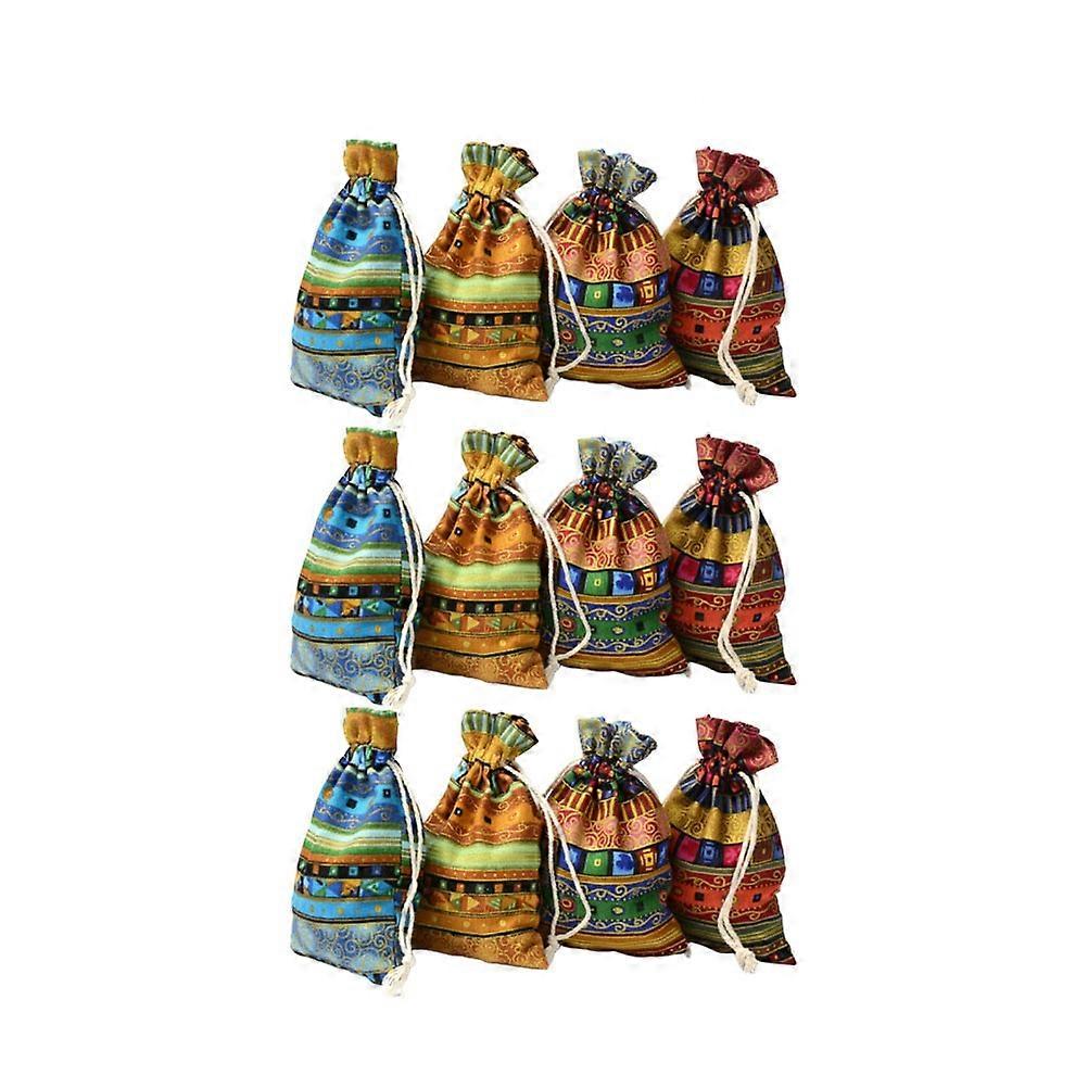 Drawstring Bag Retro Ethnic Pattern Cotton Drawstring Bag Empty String Gift Packing Bags for Wedding 15x20cm Dust Proof Storage 12Pcs