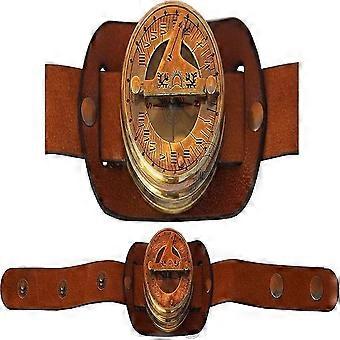 Bússola de Sol de Pulso para Navegação, Pulseira de Couro Legítimo, Bússola de Sol para Caminhadas, Instrumento de Sobrevivência