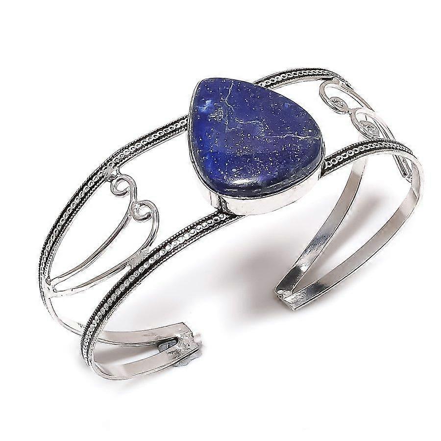 Natural Lapis Lazuli Gemstone 925 Sterling Silver Cuff Bangle Adjustable P9K65