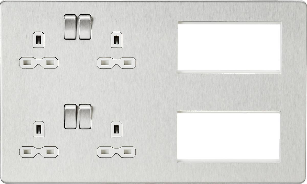 Screwless Combination Plate - Brushed Chrome with white insert 230V IP20