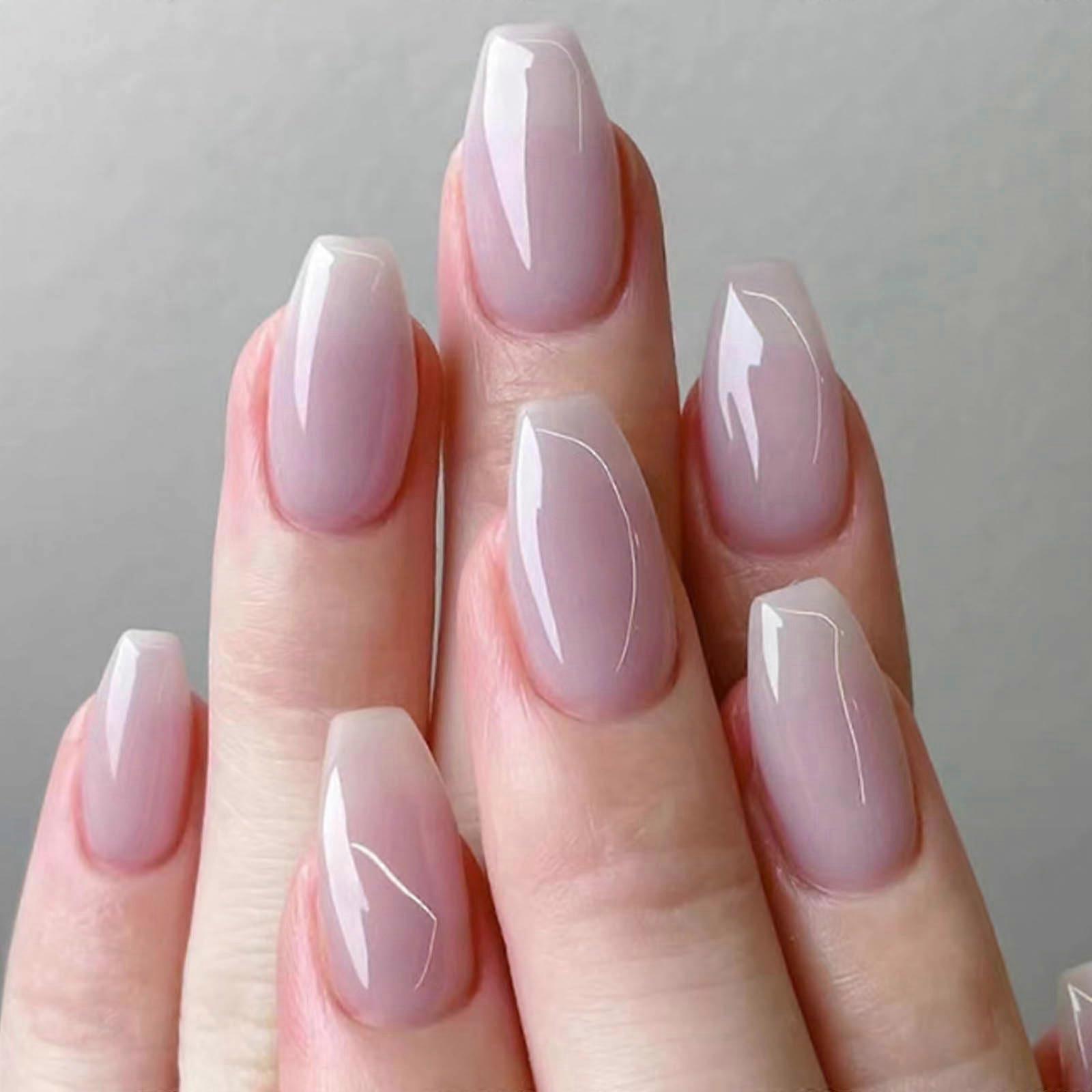 Coffin Press On Nails Set Purple Acrylic False Nails 24PCS Medium Shape with Glue Reusable Tips