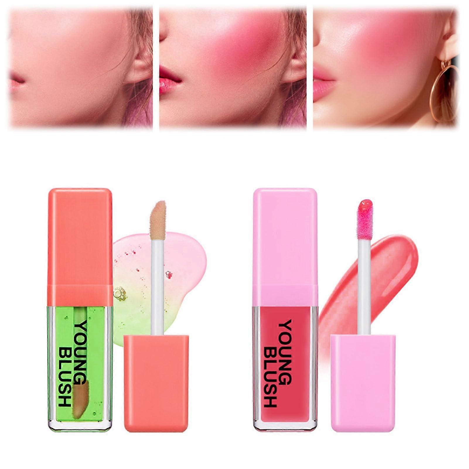 2 PCS Color Changing Liquid Blush Oil for Cheeks, Long Lasting Waterproof Lightweight Formula