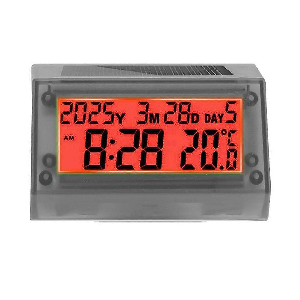 Solar Motorcycle Digital Clock with Date Week Temperature LCD Backlit Display Waterproof Thermometer with Stand Red