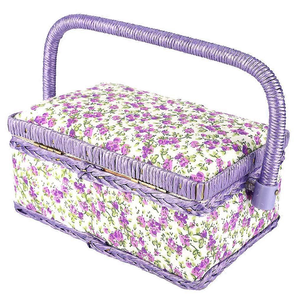 Double Layer Sewing Basket with Adjustable Handle, Large Fabric Storage Box for Threads and Supplies