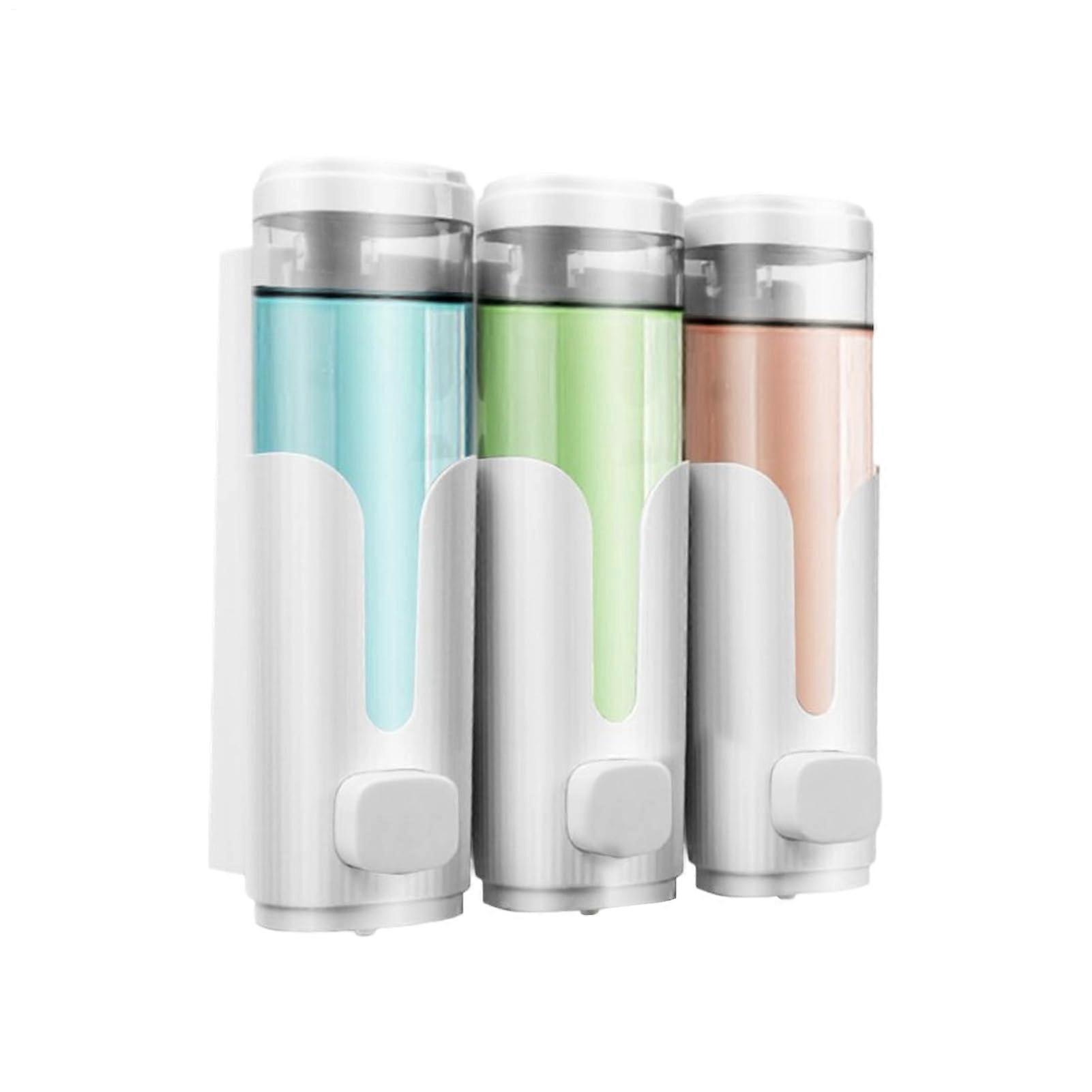 Wall Mounted Soap Dispenser Triple Refillable Leakproof Bottles for Shampoo Conditioner Lotion White
