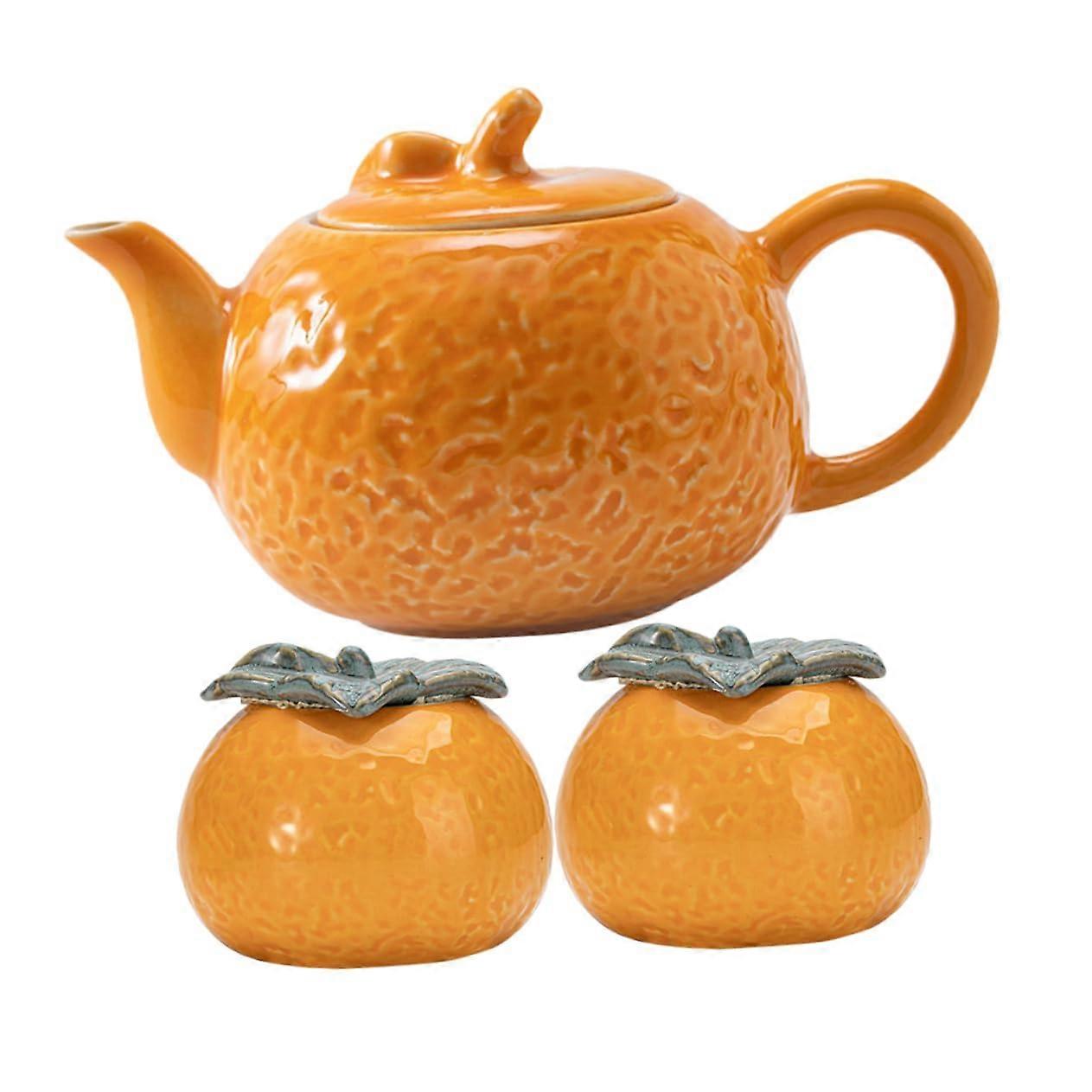 Ceramic Orange Shaped Teapot with Tea Jars for Loose Leaf Brewing and Space Saving Storage