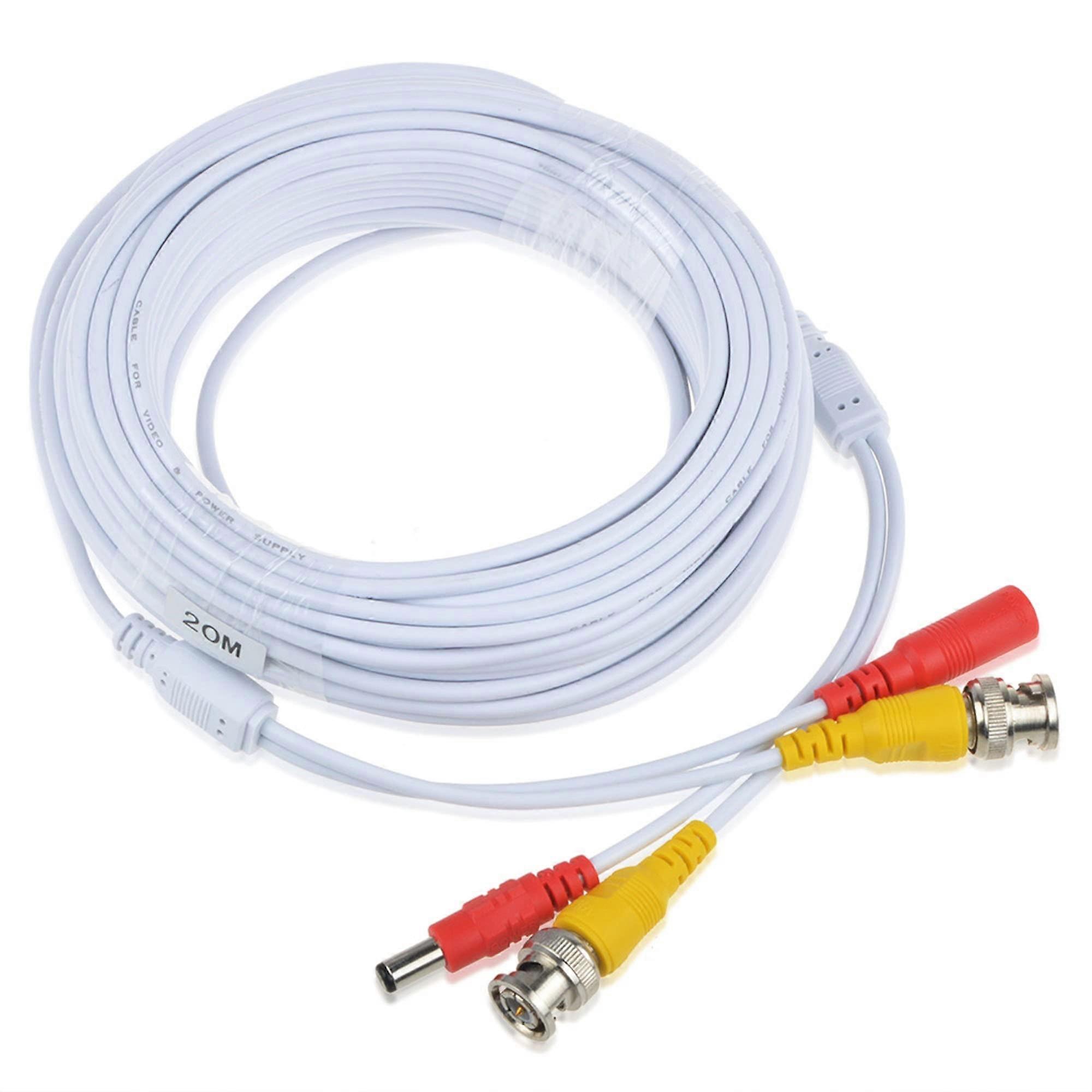 White 65ft BNC Extension Cable for CCTV Security Camera DVR System, Easy Plug and Play Connection