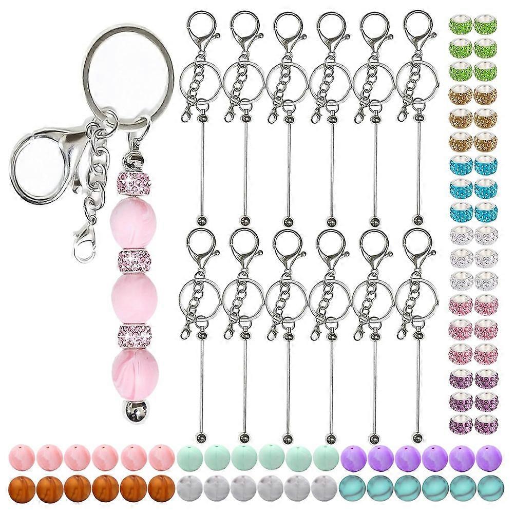 84Pcs Beadable Keychains Set,Keychains Bulk for Keychain Making Accessories with Silicone Beads Spa