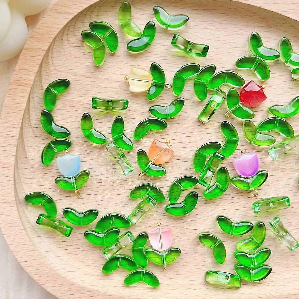 Handmade Lampwork Beads Leaf Lime 14x4mm