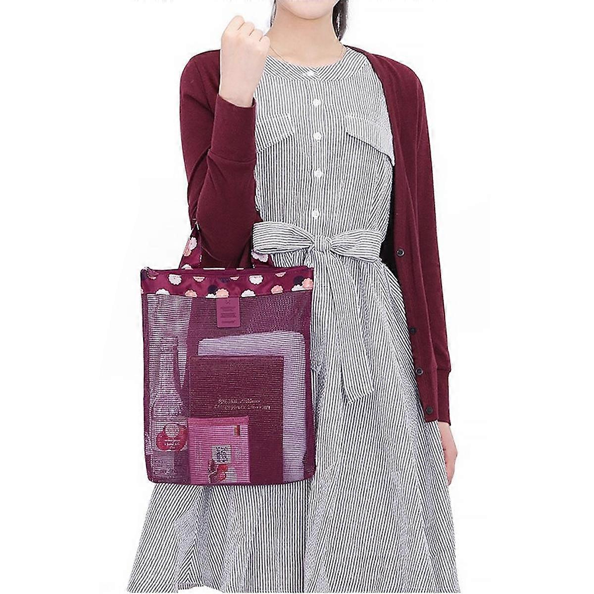 Beach Bag Flower Pattern Mesh Bag for Storage 2Pcs Summer